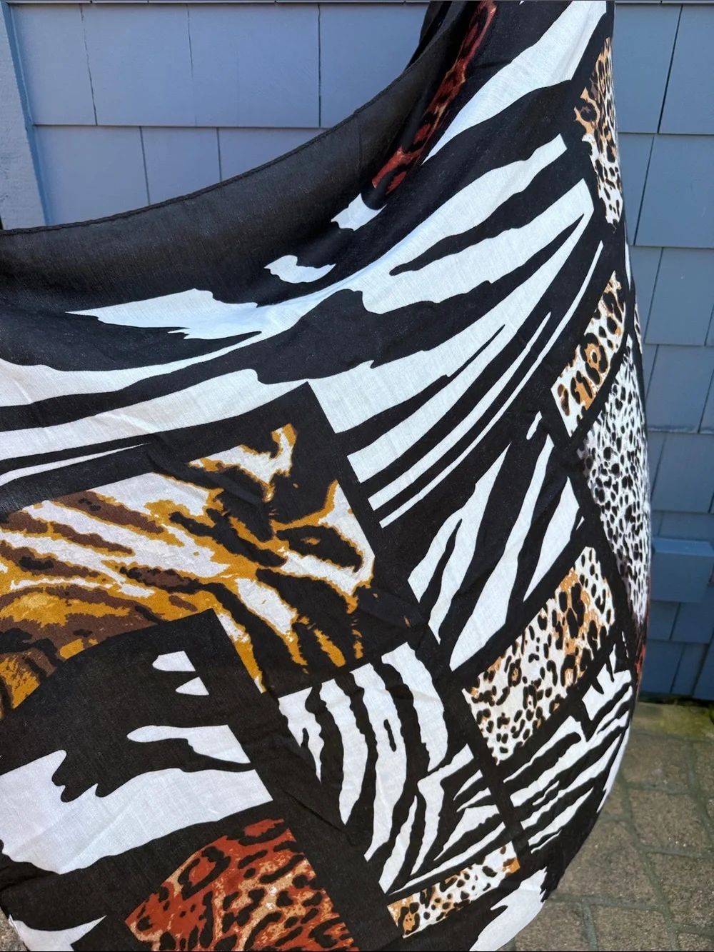 Jessica McClintock Animal Print Black White Brown Wrap Scarf